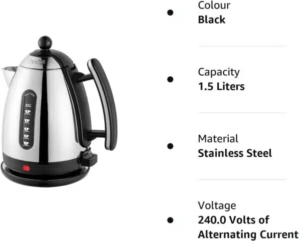 Dualit DA7201 1.5L Cordless Jug Kettle - Black and Stainless Steel - Image 3