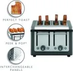 Dualit Da4526 4 Slot Architect Toaster Grey Showcasing perfect Toast peek & Pop Feature and Interchangeable Panels