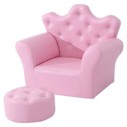 Homcom Children Kids Sofa Set Armchair Chair Seat With Free Footstool PU Leather Pink