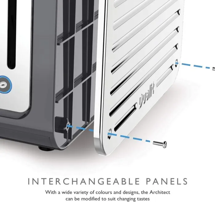 Dualit Da4526 4 Slot Architect Toaster with Interchangeable Grey Panels Highlighted