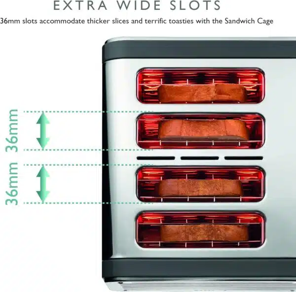 Dualit DA4526 Architect Toaster with extra wide slots, toasting thick slices of bread.