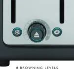 Close up of Dualit Da4526 Toaster's Browning Control Knob with Settings 1 Through 8