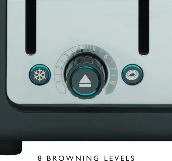 Close-up of Dualit DA4526 Toaster's browning control knob with settings 1 through 8.