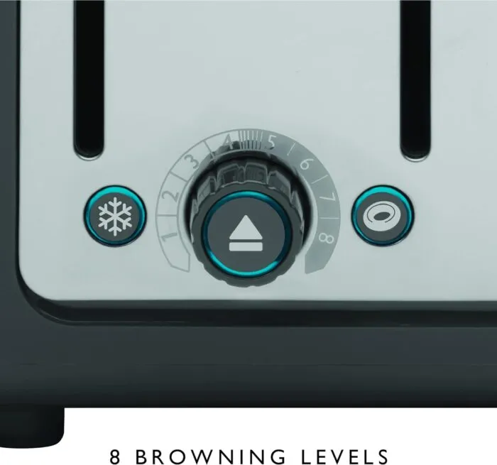 Close up of Dualit Da4526 Toaster's Browning Control Knob with Settings 1 Through 8