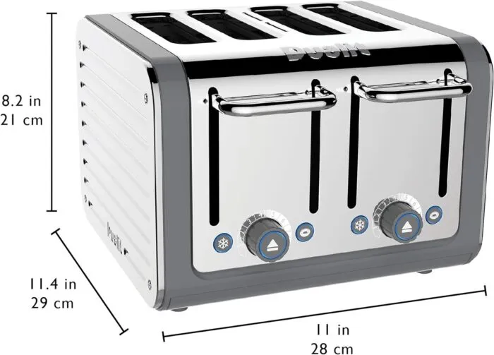 Dualit Da4526 4 Slot Architect Toaster in Grey Showing Size Dimensions