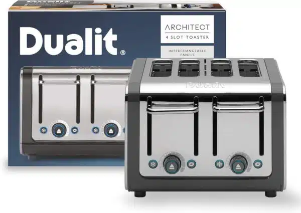 Dualit DA4526 4 Slot Architect Toaster in grey with box.