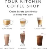 Various Coffee Shop Drinks Made at Home Using the Dualit Milk Frother Including Lattes and Hot Chocolate