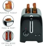 Dualit Da2625 2 Slice Lite Toaster in High Gloss Black Showing Toast Peek and Pop Feature and Extra Wide Slots