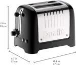 Dualit Da2625 2 Slice Lite Toaster in High Gloss Black with Dimensions Displayed