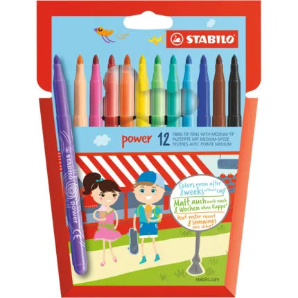 Stabilo ST280/12-01 Power Medium Fibre-Tip Pen - Pack of 12 - Assorted Colours