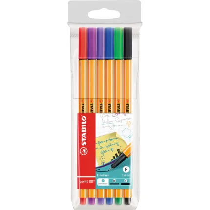 Stabilo ST88/6 Point 88 Fineliner - Pack of 6 - Assorted Colours