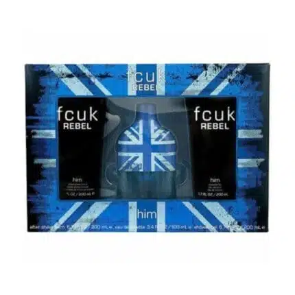 Fcuk rebel for him gift set 100ml edt 200ml shower gel 200ml aftershave balm