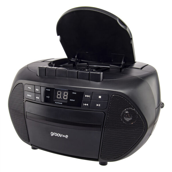 Groov-e GVPS833/BK Traditional Boombox Portable CD & Cassette Player with Radio - Black - Image 3