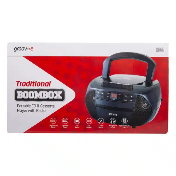 Groov-e GVPS833/BK Traditional Boombox Portable CD & Cassette Player with Radio - Black - Image 5