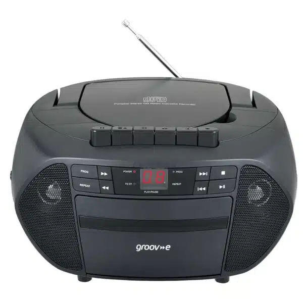 Groov-e GVPS833BK Traditional Boombox Portable CD & Cassette Player with Radio - Black - Image 2