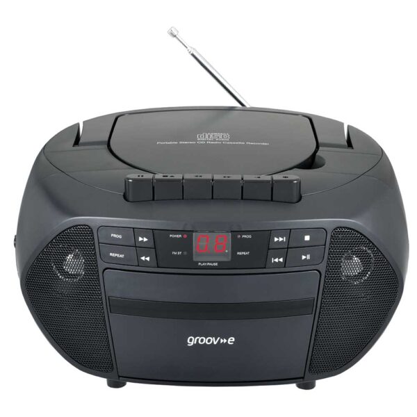 Groov-e GVPS833/BK Traditional Boombox Portable CD & Cassette Player with Radio - Black - Image 2