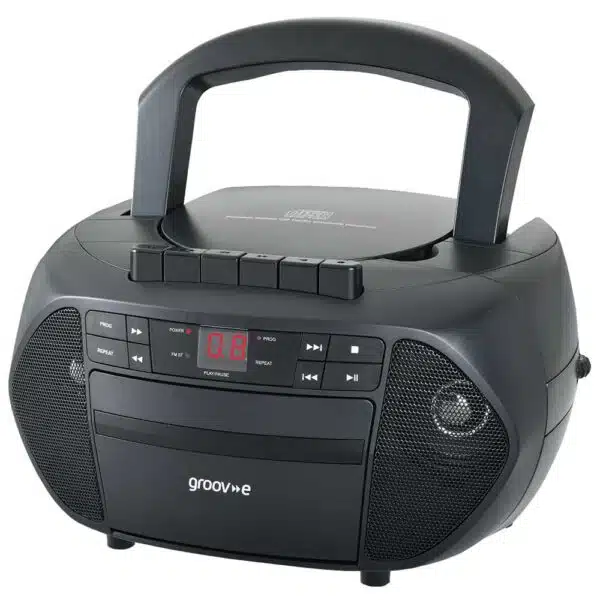Groov-e GVPS833/BK Traditional Boombox Portable CD & Cassette Player with Radio - Black