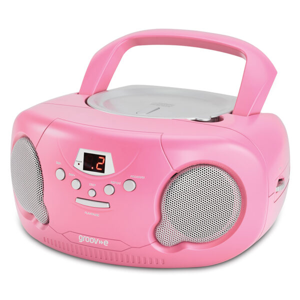 Groov-e GVPS733/PK Original Boombox Portable CD Player with Radio - Pink - Image 2