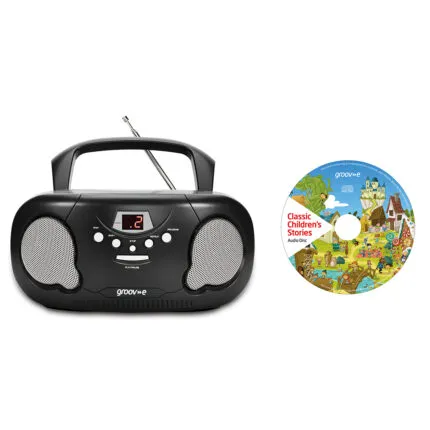 Groov-e GVPS733CD10BK Original Boombox Portable CD Player & Radio Black with Chidrens Stories CD