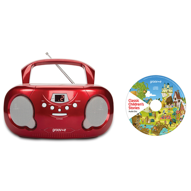 Groov-e GVPS733CD10RD Original Boombox Portable CD Player & Radio Red with Chidrens Stories CD