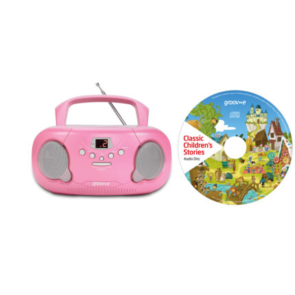 Groov-e GVPS733CD10PK Original Boombox Portable CD Player & Radio Pink with Chidrens Stories CD