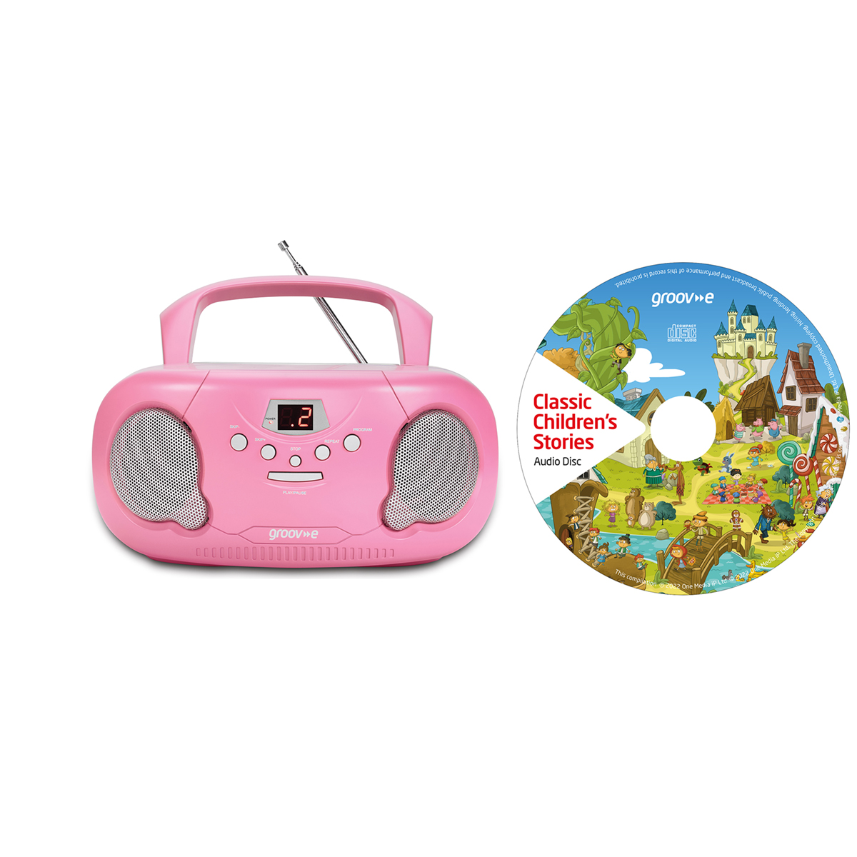 Groov-e Original Boombox Portable CD Player & Radio Pink with Chidrens Stories CD Groov-e GVPS733CD10PK Original Boombox Portable CD Player & Radio Pink with Chidrens Stories CD - Image 1