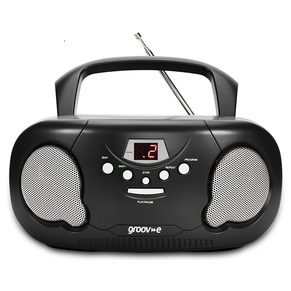 Groov-e Original Boombox Portable CD Player with Radio - Black Groov-e GVPS733/BK Original Boombox Portable CD Player with Radio - Black - Image 1