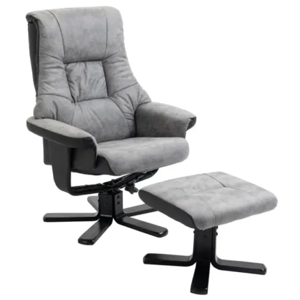 Homcom Manual Recliner Sofa With Footrest 360 Swivel Sofa Armchair Faux Leather Grey