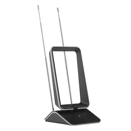 One For All SV9465 indoor aerial with dual extendable antennas, tiltable design, on a black base.