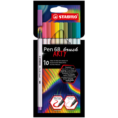 Stabilo 568/10-21-20 Arty Pen 68 Brush Premium Fibre-Tip Pen with Brush Tip 10pk