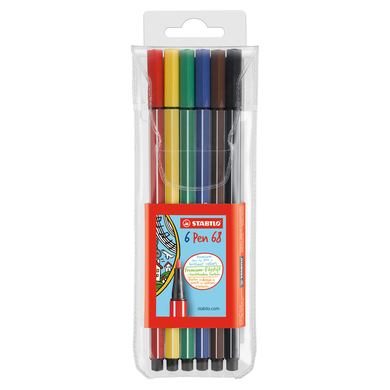 Stabilo 6806/PL Pen 68 Premium Fibre-Tip Pen - Pack of 6 - Assorted Colours
