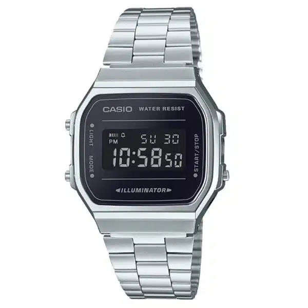 Casio A168WEM-1EF Classic Digital Watch - Silver with Black Case