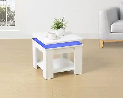 Effulgence WHITE Square Side Table with BLUE LED Light