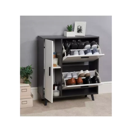 Greenhurst Shoe Storage Cabinet grey and white MDF 86cm x 75cm x 29cm Stylish Home Storage