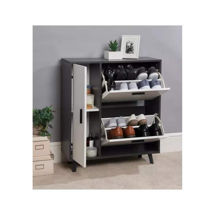 Greenhurst Shoe Storage Cabinet Grey and White Mdf 86cm X 75cm X 29cm Stylish Home Storage