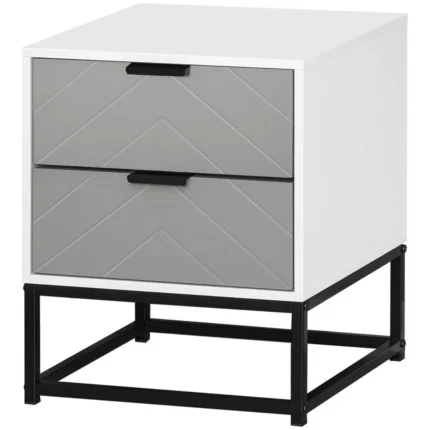 Homcom Bedside Cabinet with Metal Base and 2 Drawer Storage for Home Office