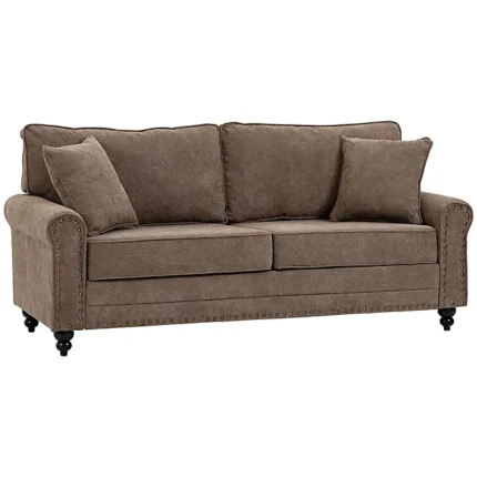 Homcom 2 Seater Sofas Fabric Sofa with Nailhead Trim Cushions and Throw Pillows Brown