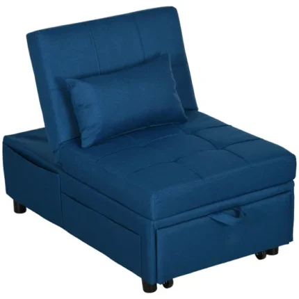 Homcom Folding Sofa Bed Adjustable Single Sleeper w/ Pillow Side Pocket, Blue