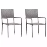 Vidaxl Garden Dining Chairs 2 Pcs Stackable Grey Poly Rattan