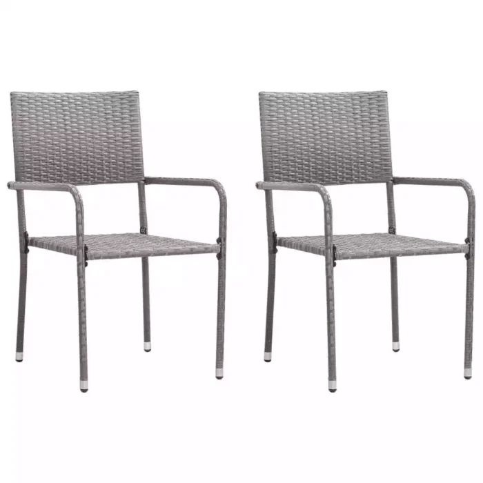 Vidaxl Garden Dining Chairs 2 Pcs Stackable Grey Poly Rattan