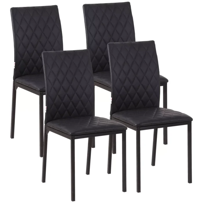 Homcom Dining Chairs Faux Leather Accent Chairs for Kitchen Set of 4 Black