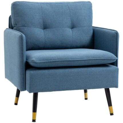 Homcom Modern Upholstered Armchairs Tufted Accent Chairs for Bedroom Dark Blue
