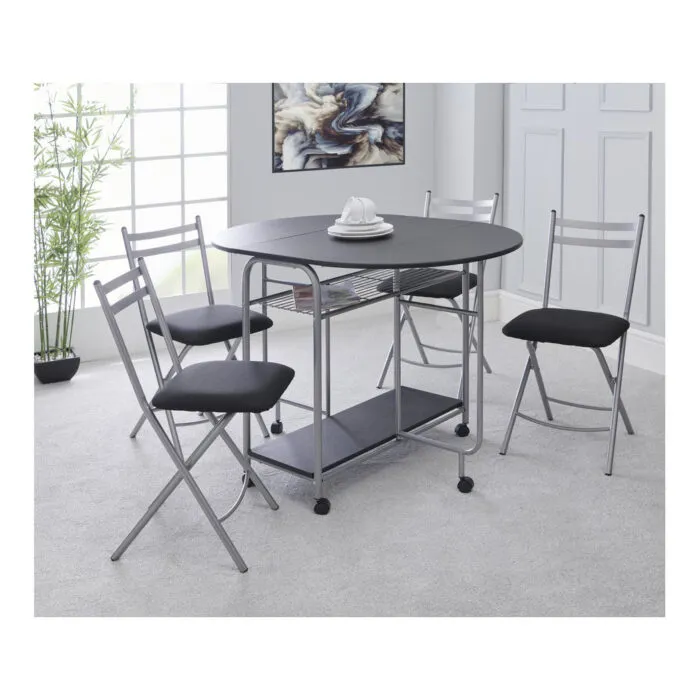 Greenhurst Stowaway 4 Seat Dining Set   Black  Silver