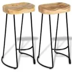 Two Vidaxl Bar Stools with Solid Mango Wood Seats and Black Metal Legs