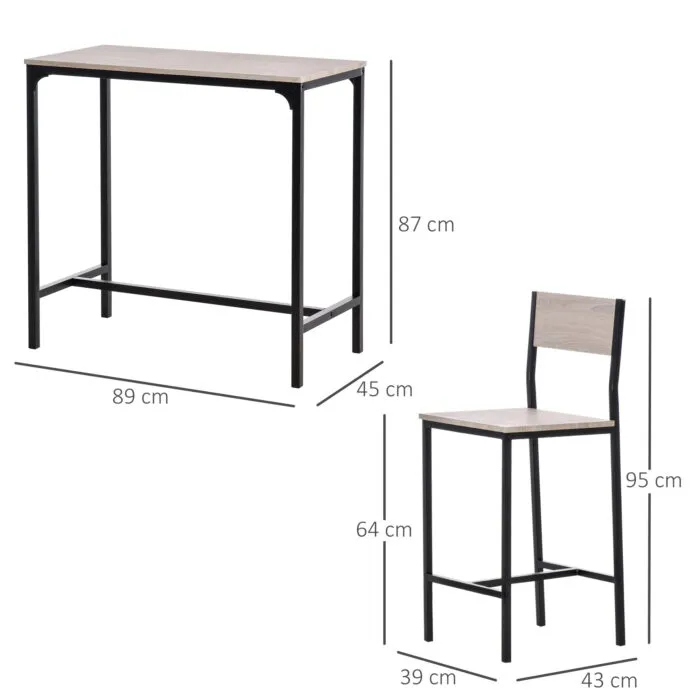 Homcom Table and Bar Stool Set with Dimensions Metal Frame and Mdf Top in Black