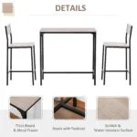 Homcom Table and Bar Stool Set with Thick Mdf Top Metal Frame Footrests Scratch resistant Surface