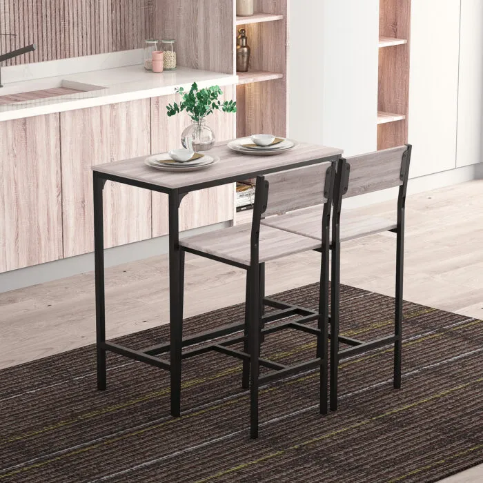 Homcom Table and Bar Stool Set with Metal Frame and Mdf Top in Black Displayed in a Modern Kitchen