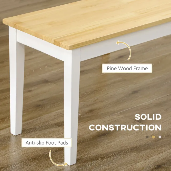 Wooden Bench Indoors Seating for Kitchen Pine Wood Frame with Anti slip Foot Pads Natural Effect