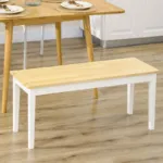 Wooden Bench for Kitchen Dining Seating Two People with White Legs and Natural Wood Effect Top