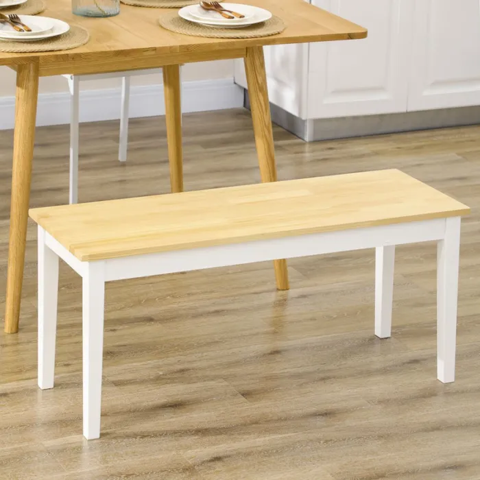 Wooden Bench for Kitchen Dining Seating Two People with White Legs and Natural Wood Effect Top